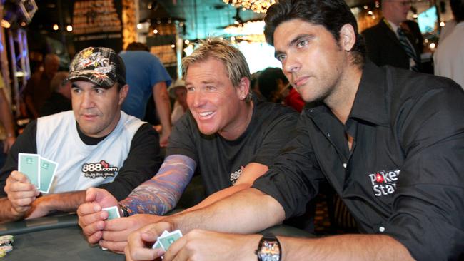 Jeff Fenech, Shane Warne and Mark Philippoussis playing poker at Crown Casino.