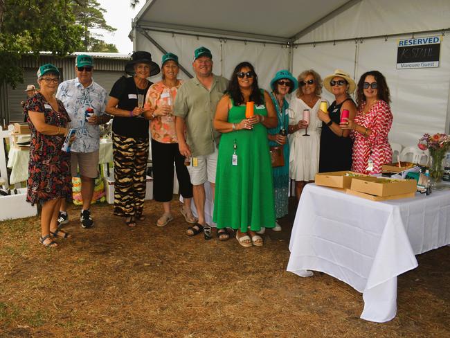 Dee, Colin, Ally, Caz, Nick, Trish, Kaz, Marylou, Evelyn and Doll Doll (JES Agricultural Contracting) at the Alex Scott &amp; Staff Woolamai Cup on Saturday, February 8, 2025. Picture: Jack Colantuono