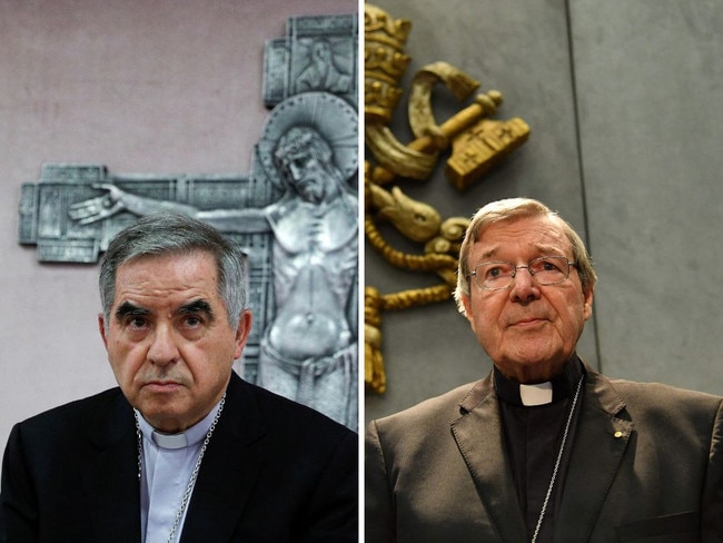 Disgraced cardinal Angelo Becciu, who has been convicted of embezzlement, fraud and abuse of office; the late Cardinal George Pell