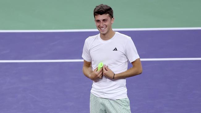 Luca Nardi reacts after pulling off the massive upset. (Photo by MATTHEW STOCKMAN / GETTY IMAGES NORTH AMERICA / Getty Images via AFP)