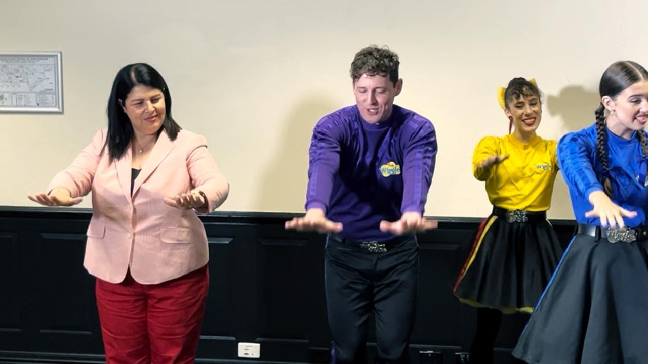 Industrial Relations Minister Grace Grace joined by The Wiggles to launch a new song and electrical safety campaign, Boondall. Picture: Liam Kidston