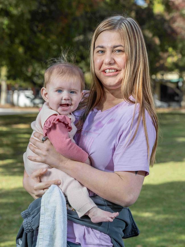 Proud mum Bianca Warner with baby Vienna, who is six months old. Picture: Ben Clark