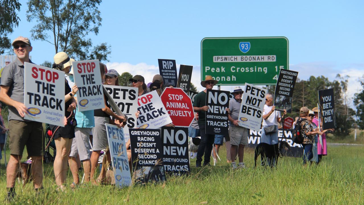 Hundreds gathered at a protest in Purga, Ipswich on Saturday March 19, 2022 in opposition of the proposed Greater Brisbane Greyhound Centre. Picture: Supplied