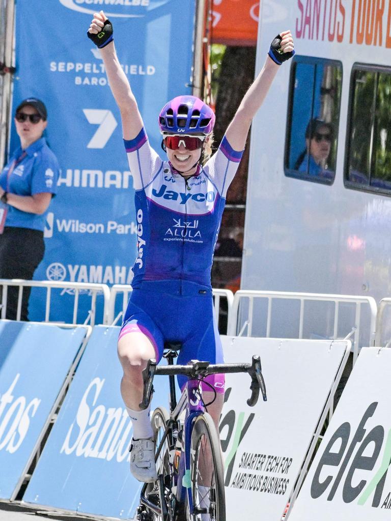 Alexandra Manly wins stage two of the Women's Tour Down Under. Picture: Brenton EDWARDS/AFP