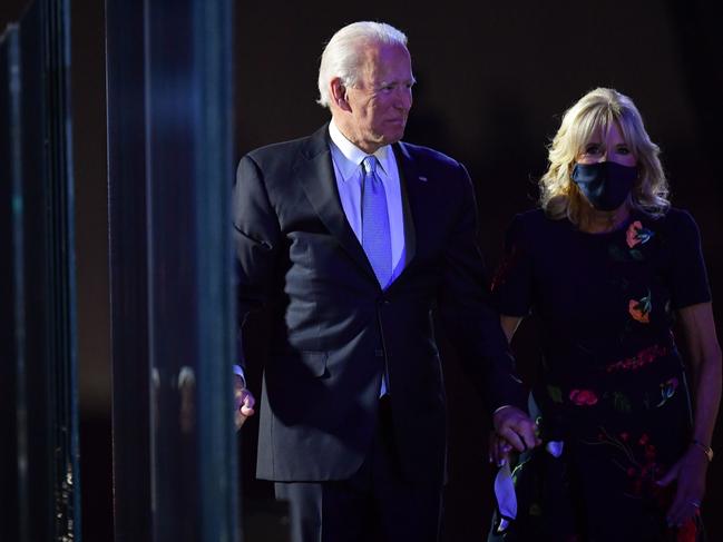 President-elect Joe Biden and his wife Jill Biden walk off stage after he delivered his remarks in Wilmington, Delaware. Picture: AFP