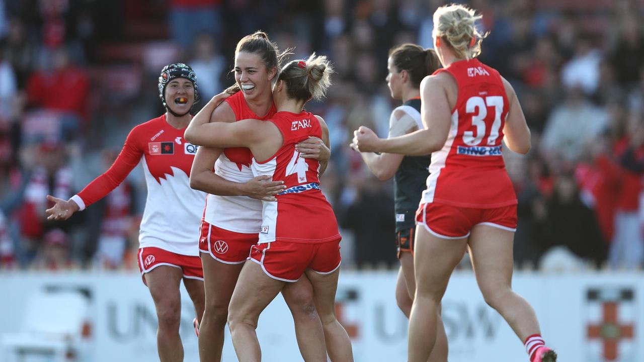 Chloe Molloy celebrates after kicking her first goal for her new club. Picture: Getty Images