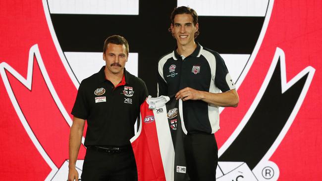 St Kilda skipper Jarryn Geary with No.4 pick Max King. Pic: Michael Klein