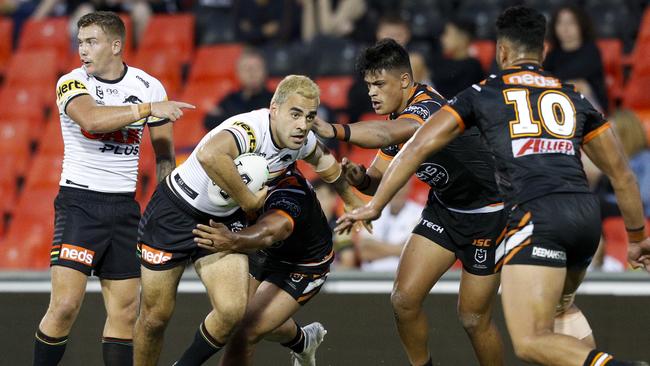 Tyrone May on the burst during an NRL Trial match.