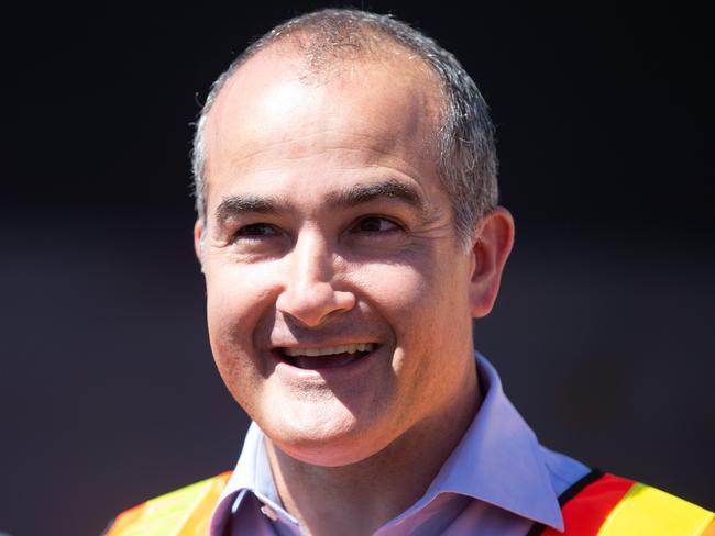 The Westgate tunnel boring machine has arrived at Appleton Dock on Caribbean Harmony.  The boring machine has arrived in 100 pieces and will be assembled  at a later date. Premier, Minister for Education and Emergency Services, James Merlino speaks to media at Appleton Dock.  Picture: Sarah Matray