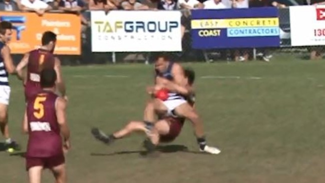 Footage of Derrick’s tackle on Robert Blood. Photo: Supplied