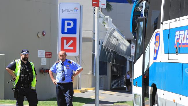 Buses in late December being stopped at the border due to Covid-19. Picture: Scott Powick