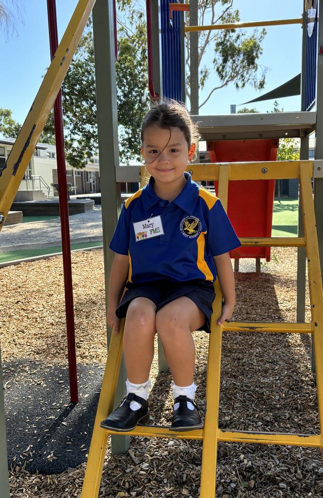 Mary Lako during her first week of prep at Bourchier St Primary School in Shepparton. Picture. Abby Walter