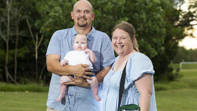 Baby Levi Atkinson and his parents Rod and Tegan have shared how they overcame unimaginable obstacles when Levi was born at just 4 months. Picture: Floss Adams