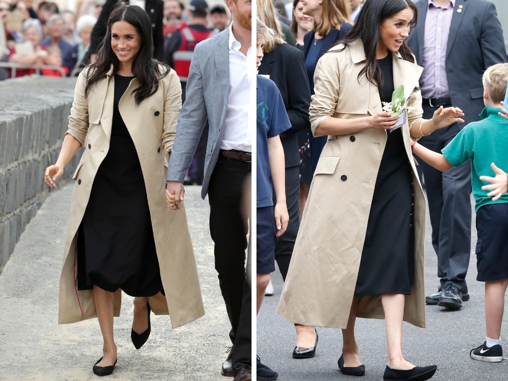 Meghan Markle wearing Rothy's The Flat shoes. Picture: Matt Baron/Shutterstock , David Caird.