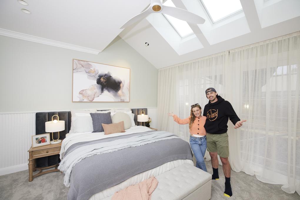 Kirsty and Jesse’s finished room was green instead of their signature blue. Picture: Supplied, Channel 9