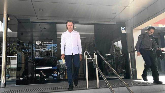 Anthony Ryan Blair, 20, leaves Toowoomba Magistrates Court after pleading guilty to streaking across Clive Berghofer Stadium on February 17. Picture: Tara Miko