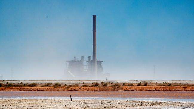 A plume of ash surrounds the Northern Power Station at Port Augusta. Picture: Matt Turner