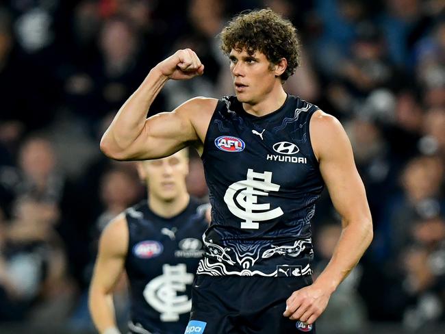 Charlie Curnow stepped up in the second half. Picture: Josh Chadwick/AFL Photos/via Getty Images