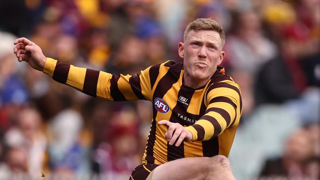 Hawthorn skipper James Sicily will face the Kangaroos following his three-week ban for a dangerous tackle on Brisbane’s Hugh McCluggage. Picture: Michael Klein