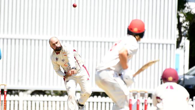 Toombul bowler Preston WhiteFirst grade mens cricket between the Sunshine Coast and Toombul.Saturday October 21, 2023. Picture, John Gass