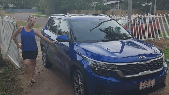 Ms Rees had her new blue 2020 KIA Seltos stolen overnight, which was then used in a crime spree, including a ram raid at the Zuccoli IGA. Picture: Laura Rees