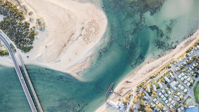 An aerial shot of the sand creation. Picture: James Anderson/Turbo360.au