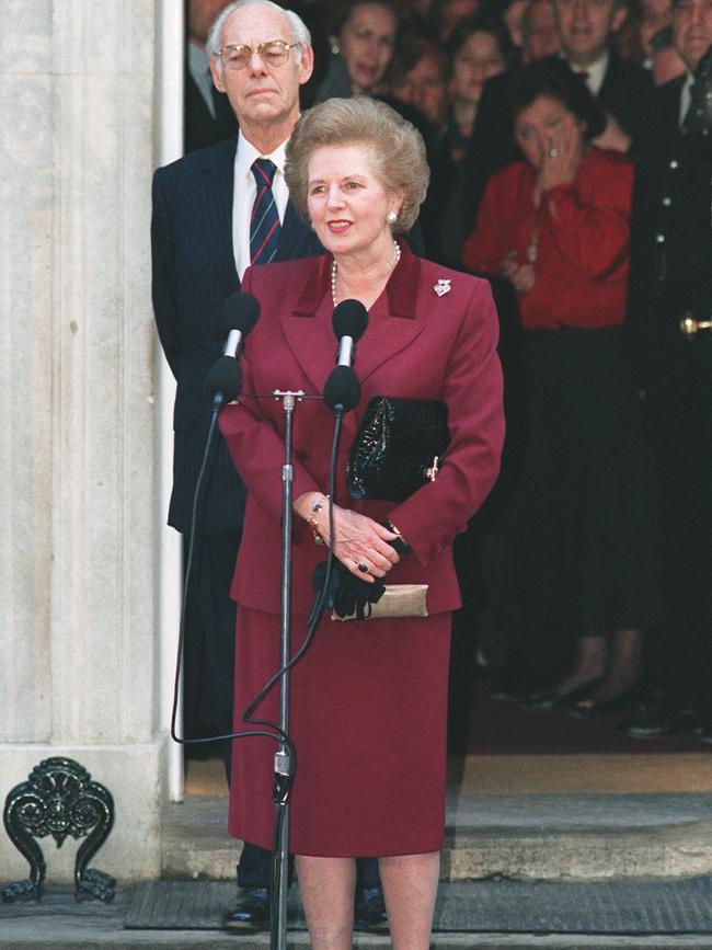 The late British prime minister Margaret Thatcher flanked by her husband, Denis. Picture: AFP