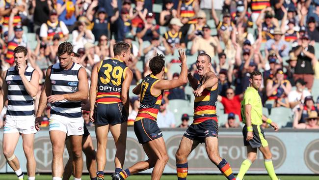 Taylor Walker of the Crows celebrates another goal