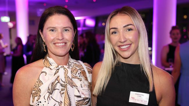 Katrina Mattig and Kiana Gray at the Gold Coast Bulletin Women of the Year Awards 2024 launch at Gold Coast Convention and Exhibition Centre. Picture, Portia Large.