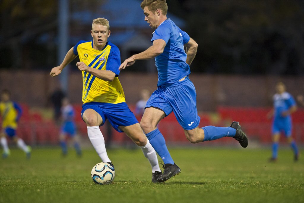 Chris Hatfield for South West Queensland Thunder against Brisbane Strikers in NPL Queensland men round 17 football at Clive Berghofer Stadium, Saturday, June 16, 2018. Picture: Kevin Farmer