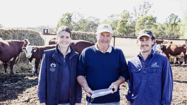 Diana, Dean and Wallace Wheaton of Wheaton Farms at Nhill, Victoria at the Yarram Park Stud Female Dispersal sale. Picture: Nicole Cleary