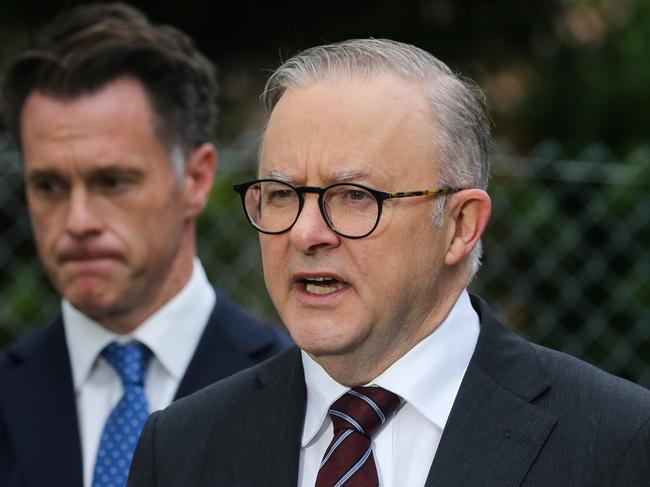 SYDNEY, AUSTRALIA - NCA NewsWire Photos - 04 OCTOBER, 2023:  The Prime Minister Anthony Albanese, NSW Premier Chris Minns hold a doorstop in Sydney to announce the first project under the Social Housing Accelerator Fund in NSW. Picture: NCA NewsWire / Gaye Gerard