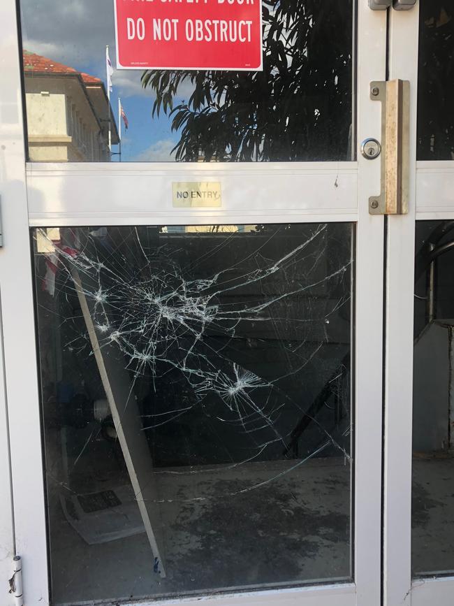 One of the damaged doors at the aquarium. Picture: Jim O’Rourke