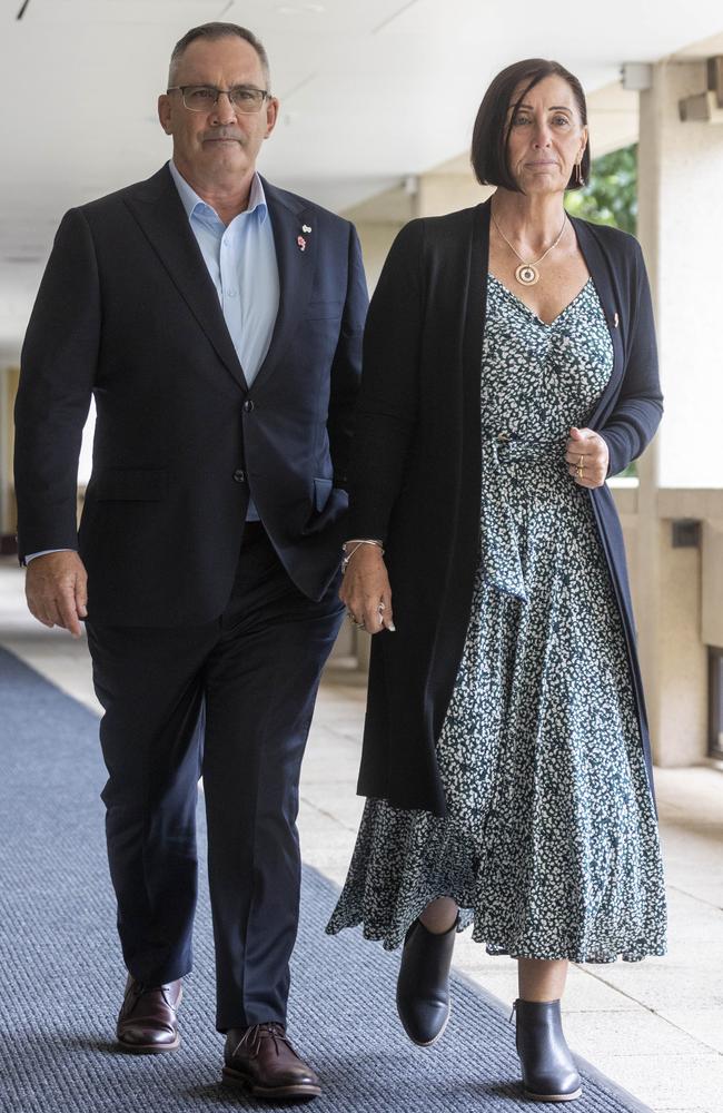 Lloyd and Sue Clarke at State Parliament today to witness the historic reforms. Picture: Sarah Marshall/NCA NewsWire