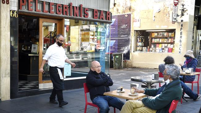 Pellegrini's Cafe on Bourke St in central Melbourne returns to life after Victoria’s latest lockdown. Picture: NCA NewsWire / Andrew Henshaw