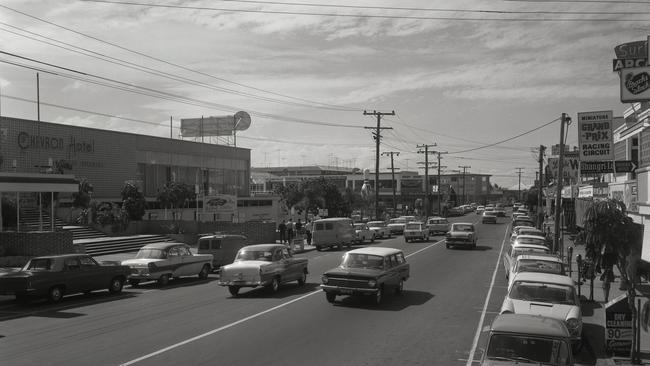 An old photo showing the Chevron Hotel and Main Street, Surfers Paradise. Picture: QLD State Archives