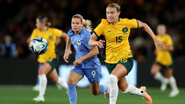 Clare Hunt (15) says the Matildas can’t be complacent against Uzbekistan. Picture: Martin KEEP / AFP