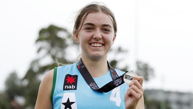 Cynthia Hamilton after being awarded the Allias best player during the 2021 AFLW U19 Championships match between the Allies and South Australia.