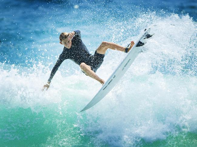 The current Queensland State u/18 champion then hit the surf for some water training before he heads off to Wanning in China next week to compete in the opening round of the World Surf League Qualifying Series before returning home where he holds a wildcard entry into the WSL Corona Open at Snapper Rocks. Pictures: Lachie Millard