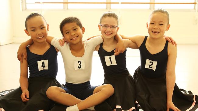 Oliver Trus joins ballet buddies (from left) Kayla, Tali and Lauren for a fun moment away from the serious business of mock exams. Pictures: Rohan Kelly