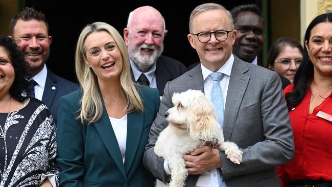 Anthony Albanese’s fiancee Jodie Haydon has been a constant by his side since he became have been Prime Minister in May 2022. Picture: NewsWire / Martin Ollman