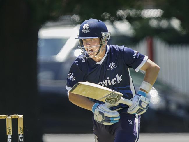 Dandenong District CA Turf 1: Buckley Ridges v Berwick. Lachlan Brown batting for Berwick. Picture: Valeriu Campan