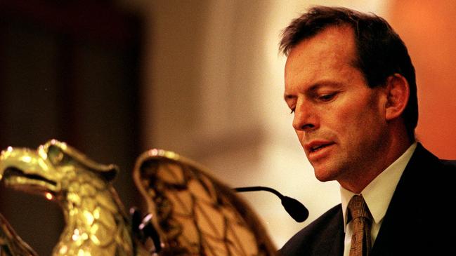 Tony Abbott reading at Sydney's St James Church during a ceremony marking the Queen Mother's 100th birthday in 2000. Picture: Glenn Campbell