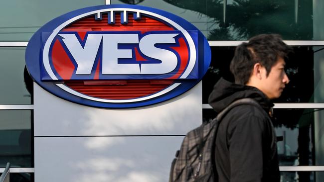 The AFL changed the logo outside its Docklands headquarters to support the same sex marriage campaign. Picture: AAP