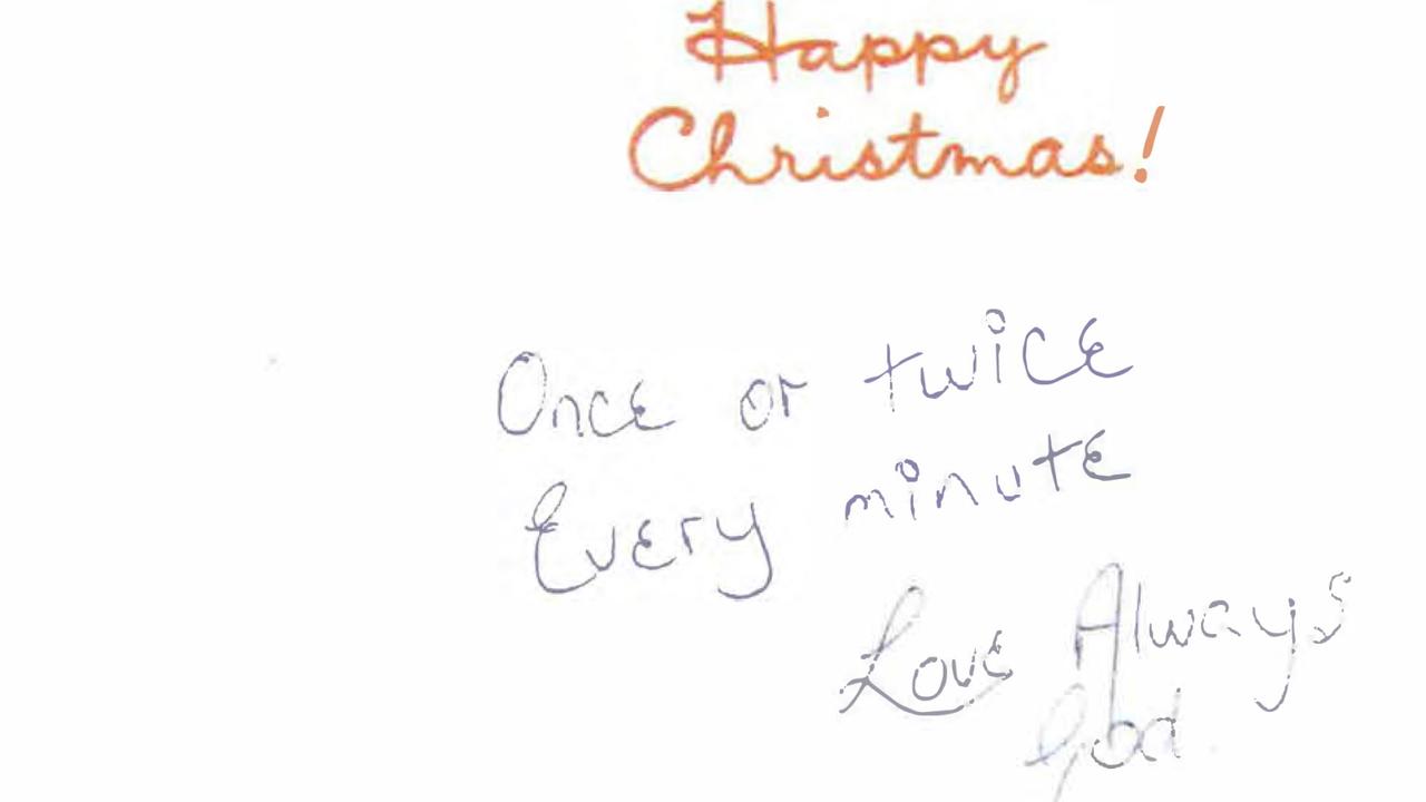 A card given to JC by Dawson at Christmas in 1980. Picture: Supplied