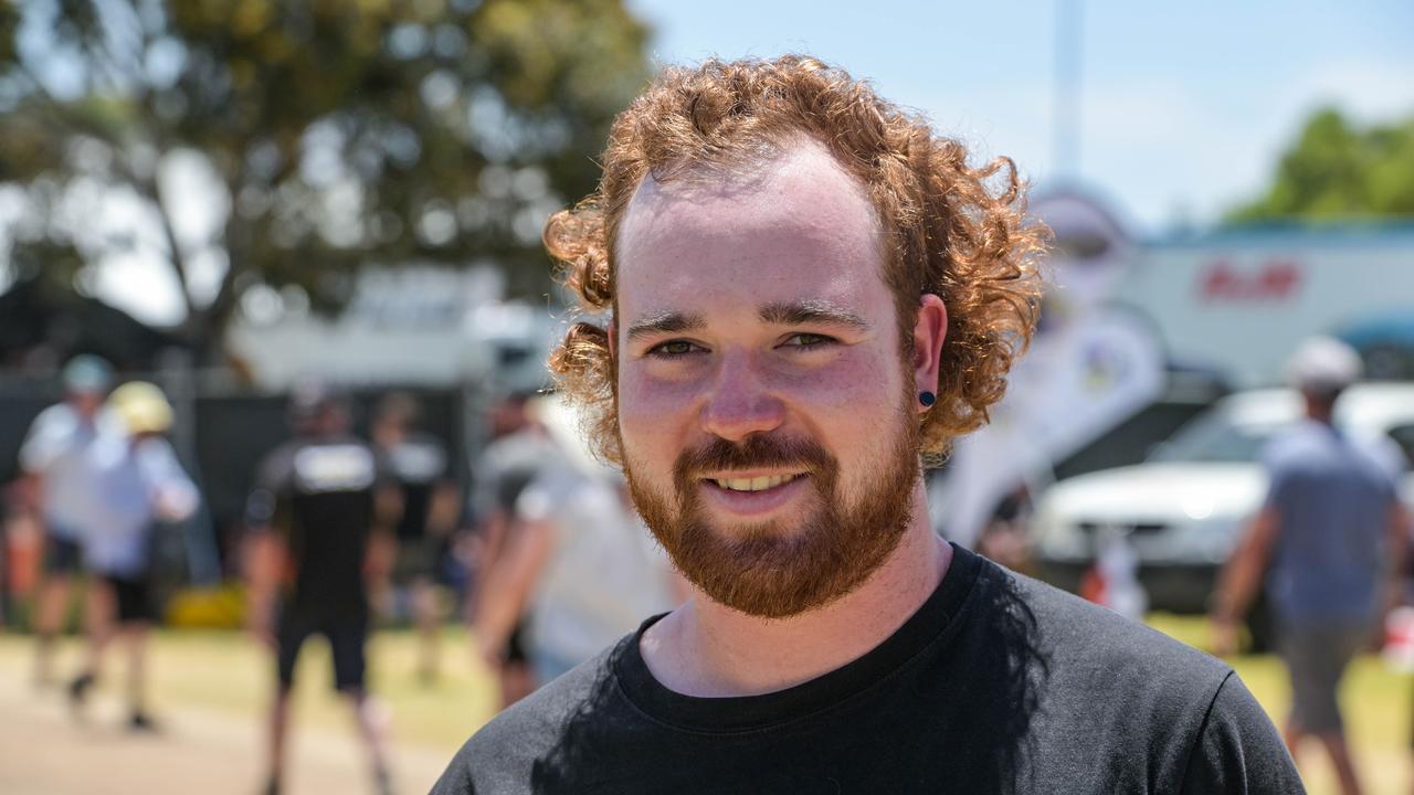 Gilbert Kassebaum vying for best mullet at the VALO Adelaide 500. Picture: Brenton Edwards