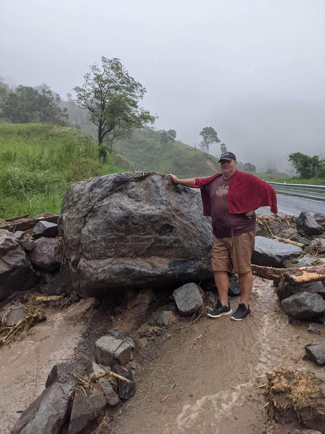 Dairy farmer Dale Fortescue walked up the Eungella range by foot to get back to his cows earlier this year after the Mackay-Eungella road closed to traffic due to rock and mudslides. The Pioneer-Burdekin pumped hydro project, if approved, will be built nearby. Picture: Facebook