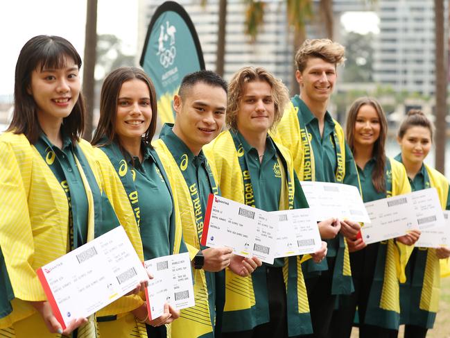 Australian divers Nikita Hains, Esther Qin, Cassiel Rousseau, Sam Fricker, Anabelle Smith, Shixin Li and Melissa Wu have earned their tickets to Tokyo. Picture: Mark Metcalfe/Getty Images