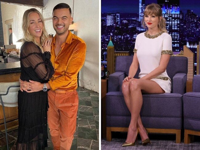 Guy Sebastian and his wife, Jules; Taylor Swift. Pictures: Instagram, Getty