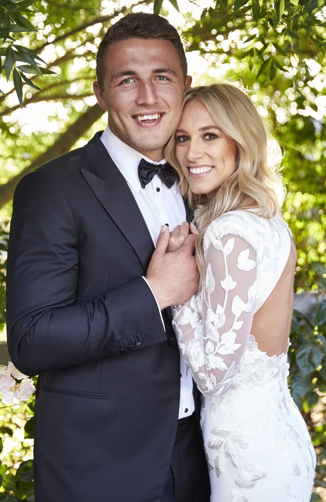 Sam Burgess and Phoebe Hooke on their wedding day in 2015.